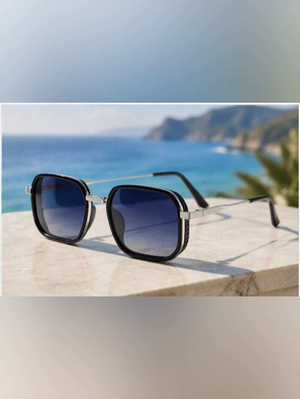 Men's Black Sunglasses with Blue Gradient Lenses